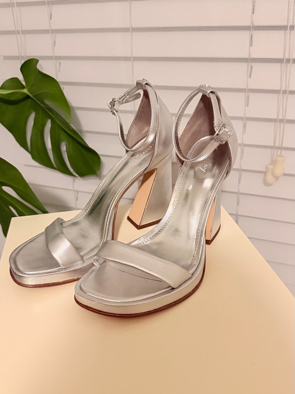 Circus by Sam Edelman Silver Ankle-Strap Block Heels